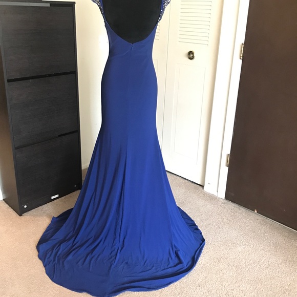 Mac Duggal royal blue open back/ long slip dress - Picture 5 of 8